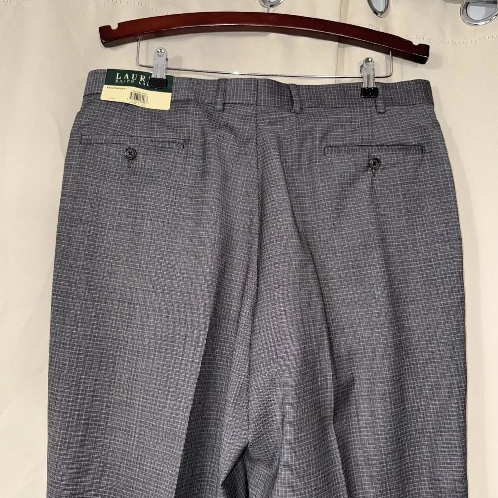Lauren Ralph Lauren Men’s Wool Dress Slacks Gray Glen Check Pleated 38W 32L